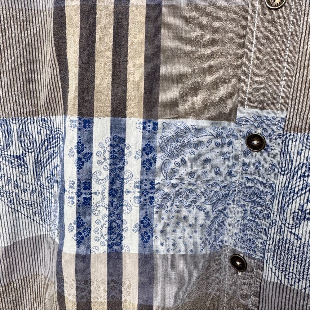 Tommy Bahama Jeans XL Patchwork Plaid Button Down Shirt 100% Cotton - Picture 5 of 9